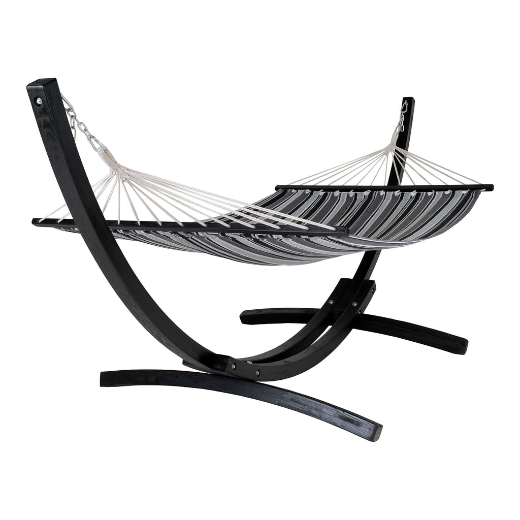 Tripoli Hammock  - Hammock on wooden stand, larch, polyester/cotton, black/grey/white